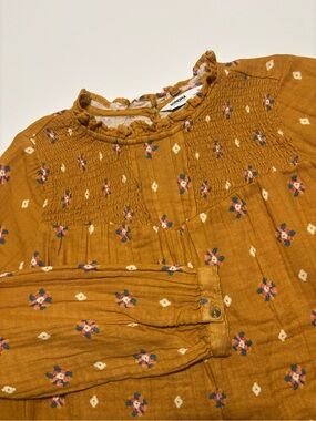 Sonoma Mustard Yellow Floral Cottage Core Cotton Blouse